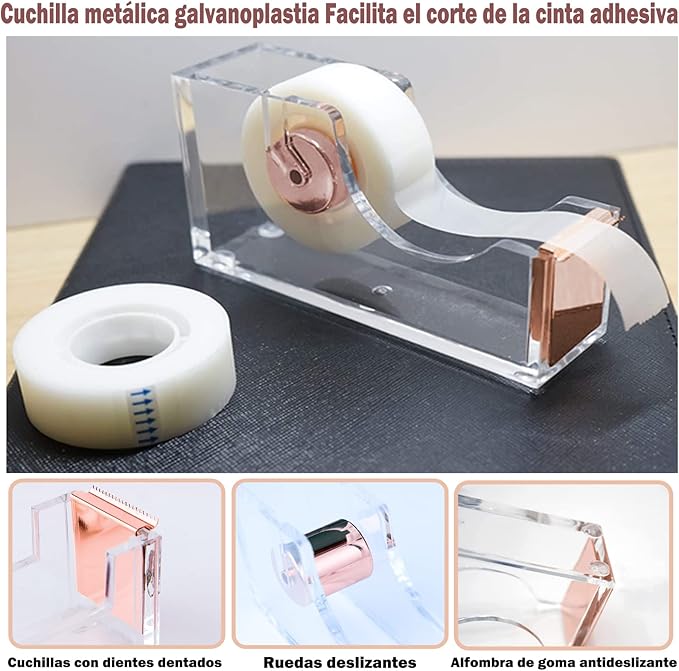 A ENVR Kit de Engrapadora de 16 piezas, Incluye 1 Grapadora, 1 Quitagrapas, 1 Despachador de Cinta Adhesiva, 2 Bolígrafo Retráctil, 10 Clips y 1000 Grapas, Engrapadora Oficina Premium, Tono Oro Rosa.