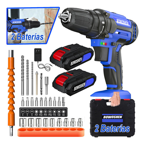 BOWOSHEN Taladro atornillador eléctrico 110V/220V 1400rpm Taladro Inalámbrico Destornillador Color Azul.