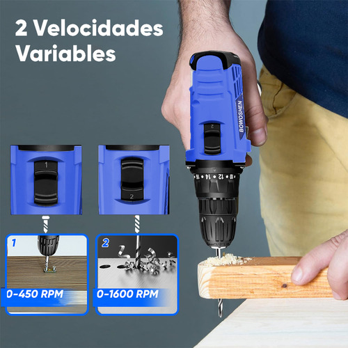 BOWOSHEN Taladro atornillador eléctrico 110V/220V 1400rpm Taladro Inalámbrico Destornillador Color Azul.