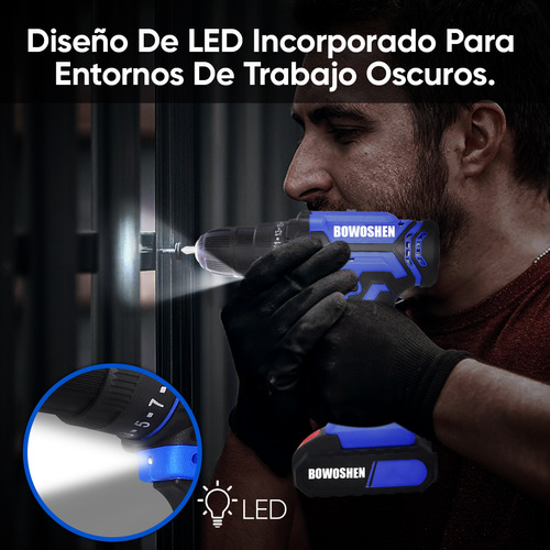 BOWOSHEN Taladro atornillador eléctrico 110V/220V 1400rpm Taladro Inalámbrico Destornillador Color Azul.