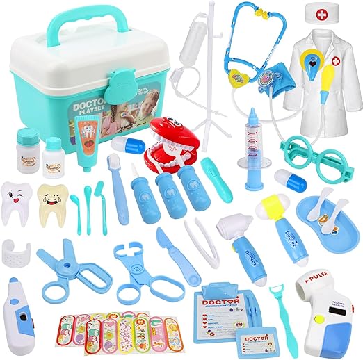 M KITCHEN CHOICE Juego de Doctor para Niños,41Pcs Kit de Doctora Juguetes para Nina,Doctora Juguetes con Luz y Sonido Incluir Estetoscopio,Bata de Laboratorio,Regalos para Niño y Niña de 3+ Años(Azul).