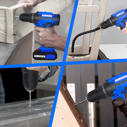 BOWOSHEN Taladro atornillador eléctrico 110V/220V 1400rpm Taladro Inalámbrico Destornillador Color Azul.