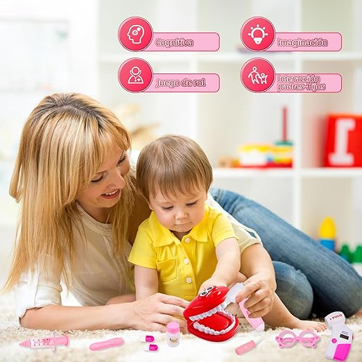 M KITCHEN CHOICE Juego de Doctor para Niños,41Pcs Kit de Doctora Juguetes para Nina,Doctora Juguetes con Luz y Sonido Incluir Estetoscopio,Bata de Laboratorio,Regalos para Niño y Niña de 3+ Años(Rosa).