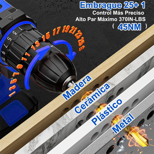 BOWOSHEN Taladro atornillador eléctrico 110V/220V 1400rpm Taladro Inalámbrico Destornillador Color Azul.