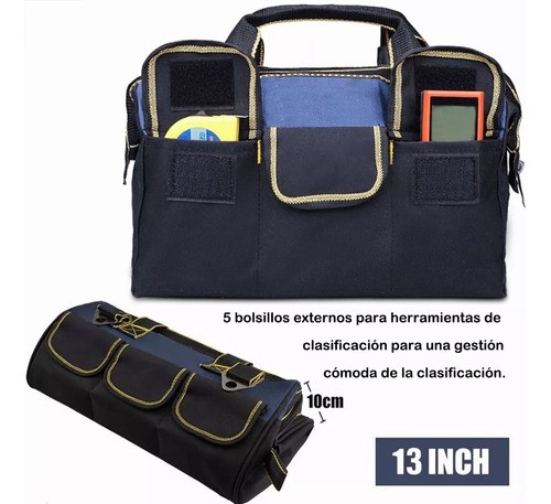 Maleta De Herramientas Gran Capacidad Mochila Organizador Negro/Azul.