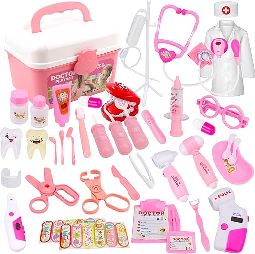 M KITCHEN CHOICE Juego de Doctor para Niños,41Pcs Kit de Doctora Juguetes para Nina,Doctora Juguetes con Luz y Sonido Incluir Estetoscopio,Bata de Laboratorio,Regalos para Niño y Niña de 3+ Años(Rosa).