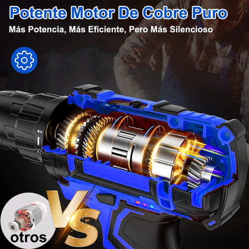 BOWOSHEN Taladro atornillador eléctrico 110V/220V 1400rpm Taladro Inalámbrico Destornillador Color Azul.