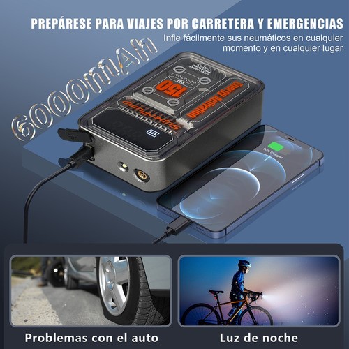 Bomba De Aire Inalámbrica Inflador De Llantas Portatil.