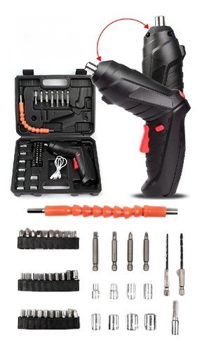 Destornillador Eléctrico Taladro Inalámbrico 3.6v, 48 Piezas Negro.