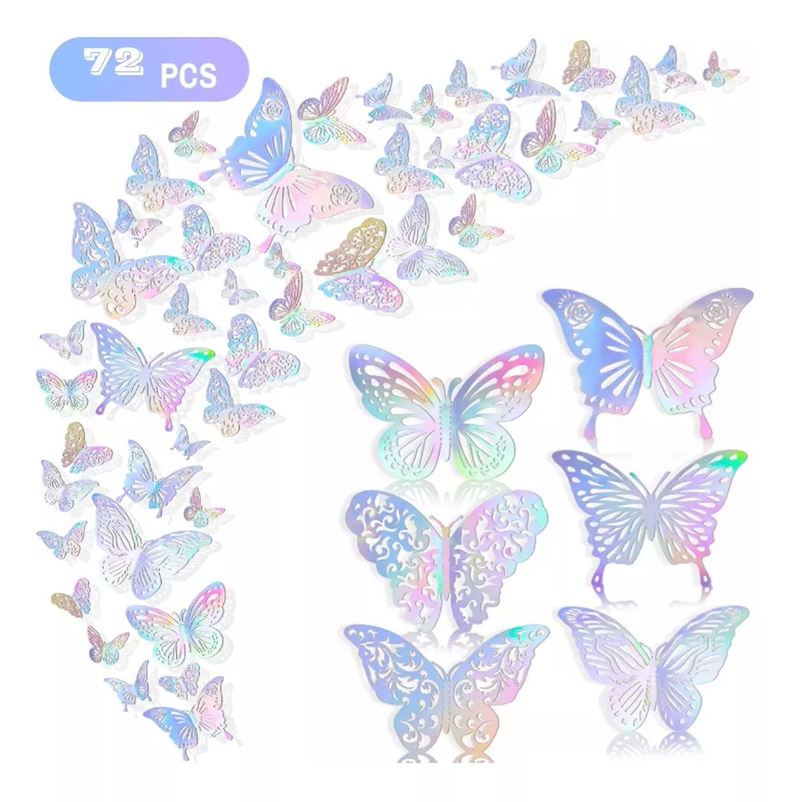 72pzs Mariposas Decorativas, 3d Pared Colore Metalicos .