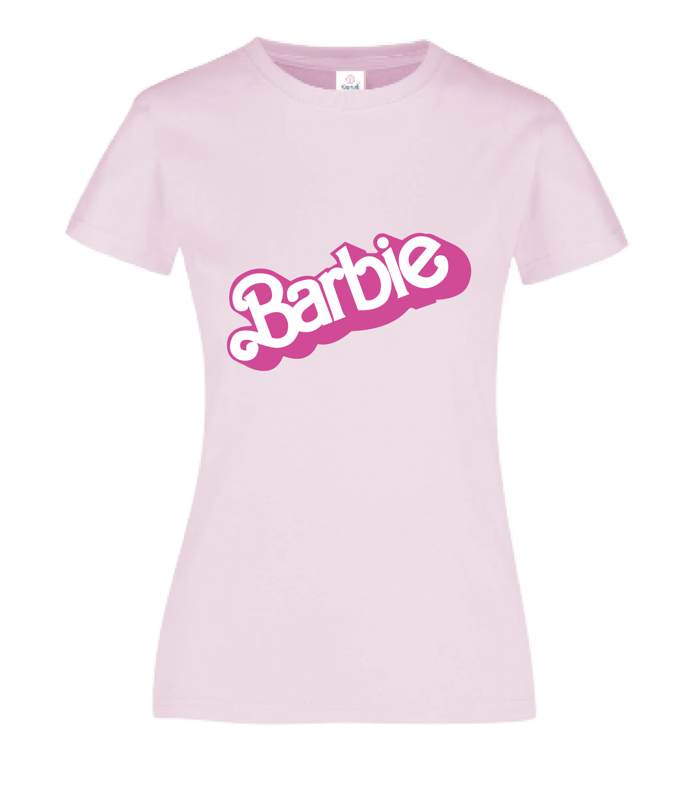 Playera Camiseta Blusa de moda para mujer Barbie logo inclinado