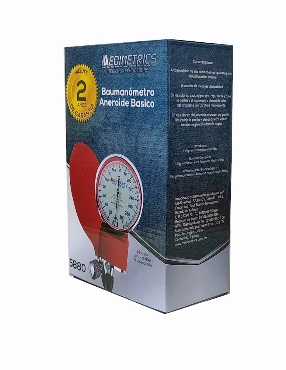 BAUMANOMETRO ANEROIDE DE DOS MANGUERAS BURGUNDY -MEDIMETRICS-5880.