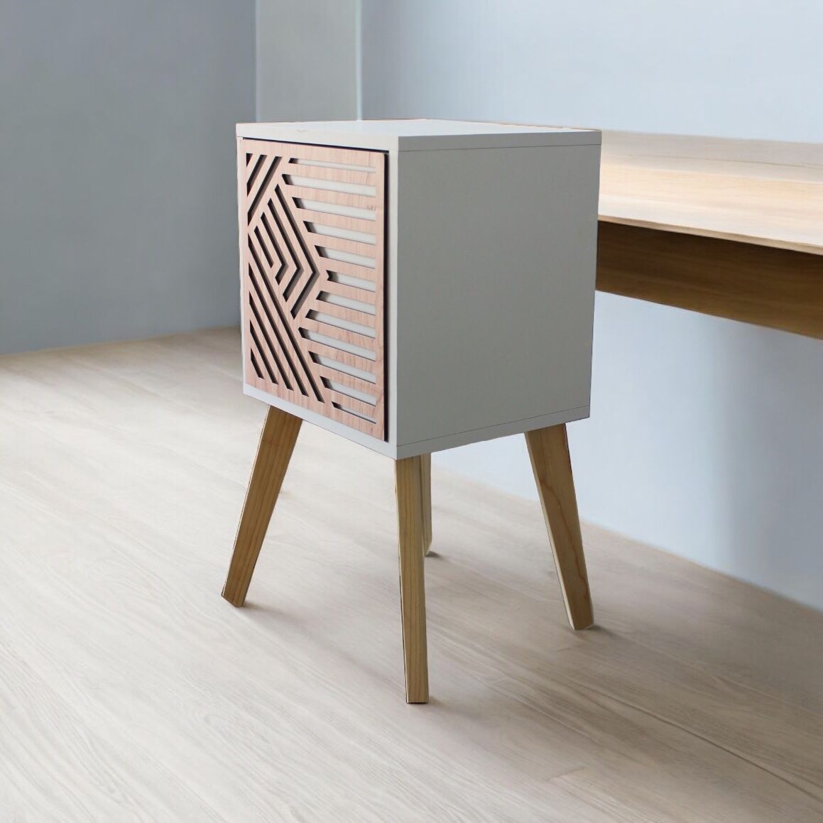 Buro Recamara Mueble Incluye Luz Led Minimalista Blanco Relieve Ensamblado.