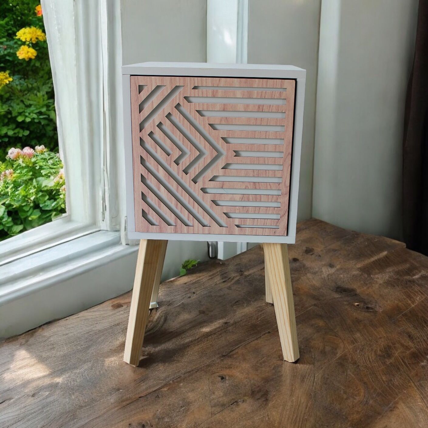 Buro Recamara Mueble Incluye Luz Led Minimalista Blanco Relieve Ensamblado.