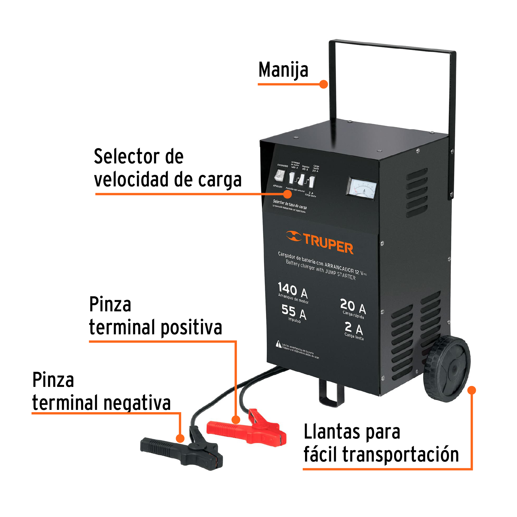 Cargador c/arrancador Truper de 140 A para baterías de 12 V 13028 negro