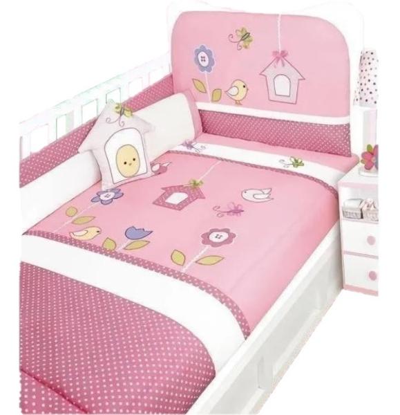 Set Edredon Cuna Cama Corral Baby Baby 6 Piezas Pajaritos