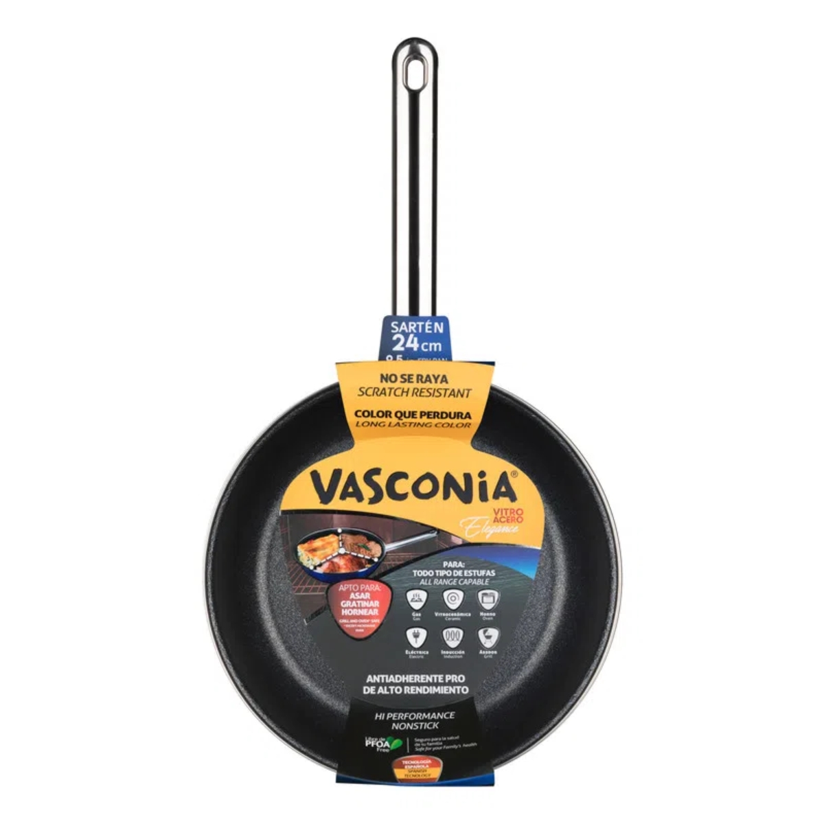 Sartén Antiadherente de 24cm Vasconia Vitro Acero Elegance de Alto Rendimiento - Azul.