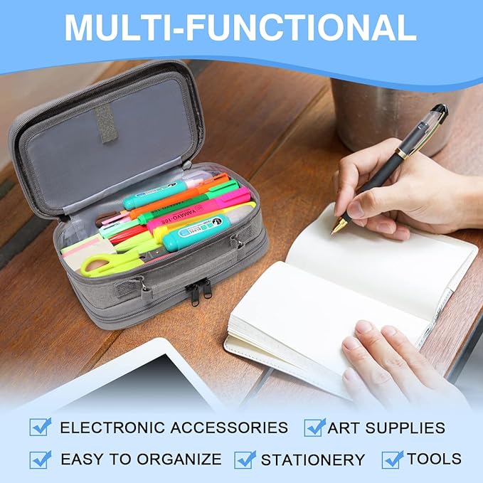 Estuche Grande,VASCHY Estuches Lápices Papelería con Compartimento para Colegio Oficina Trabajo.