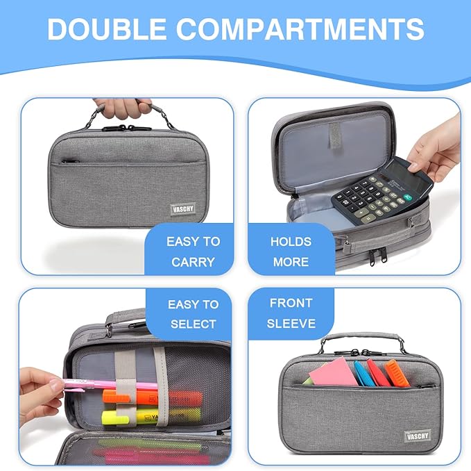 Estuche Grande,VASCHY Estuches Lápices Papelería con Compartimento para Colegio Oficina Trabajo.