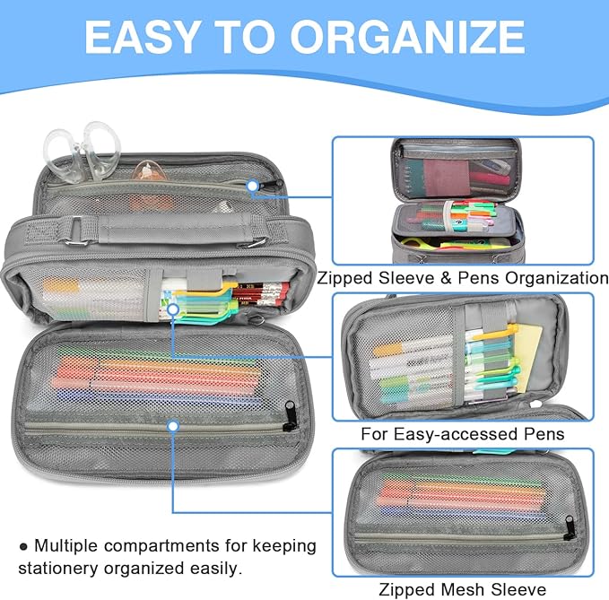 Estuche Grande,VASCHY Estuches Lápices Papelería con Compartimento para Colegio Oficina Trabajo.