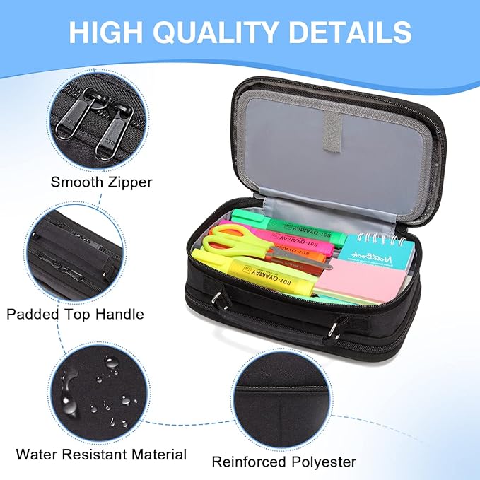 Estuche Grande,VASCHY Estuches Lápices Papelería con Compartimento para Colegio Oficina Trabajo.