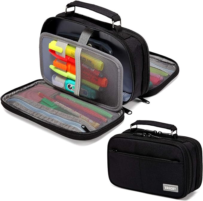 Estuche Grande,VASCHY Estuches Lápices Papelería con Compartimento para Colegio Oficina Trabajo.