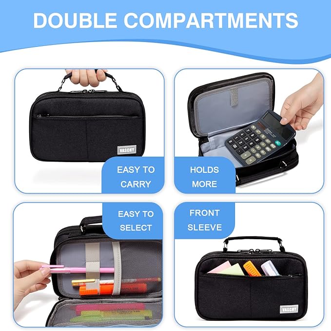 Estuche Grande,VASCHY Estuches Lápices Papelería con Compartimento para Colegio Oficina Trabajo.