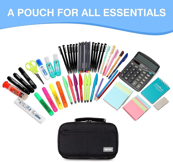 Estuche Grande,VASCHY Estuches Lápices Papelería con Compartimento para Colegio Oficina Trabajo.
