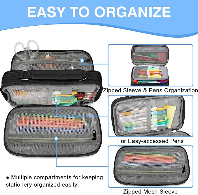Estuche Grande,VASCHY Estuches Lápices Papelería con Compartimento para Colegio Oficina Trabajo.