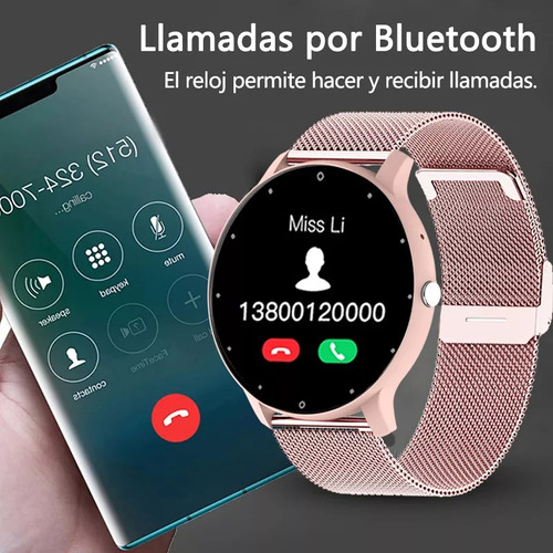Smartwatch Reloj De Silicona De Moda S32 Reloj Deportivo Int Caja Dorado Correa Rosa Bisel Dorado.