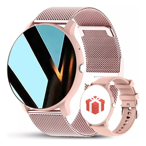 Smartwatch Reloj De Silicona De Moda S32 Reloj Deportivo Int Caja Dorado Correa Rosa Bisel Dorado.
