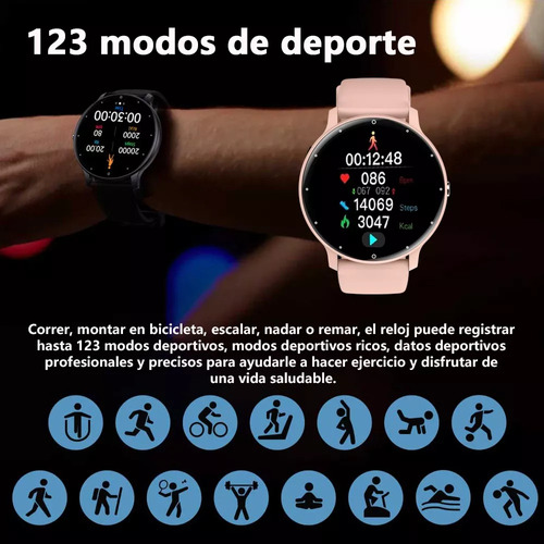 Smartwatch Reloj De Silicona De Moda S32 Reloj Deportivo Int Caja Dorado Correa Rosa Bisel Dorado.