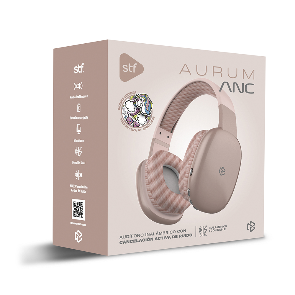 Audífonos Inalámbricos On Ear Aurum ANC Stf Color Rosa .