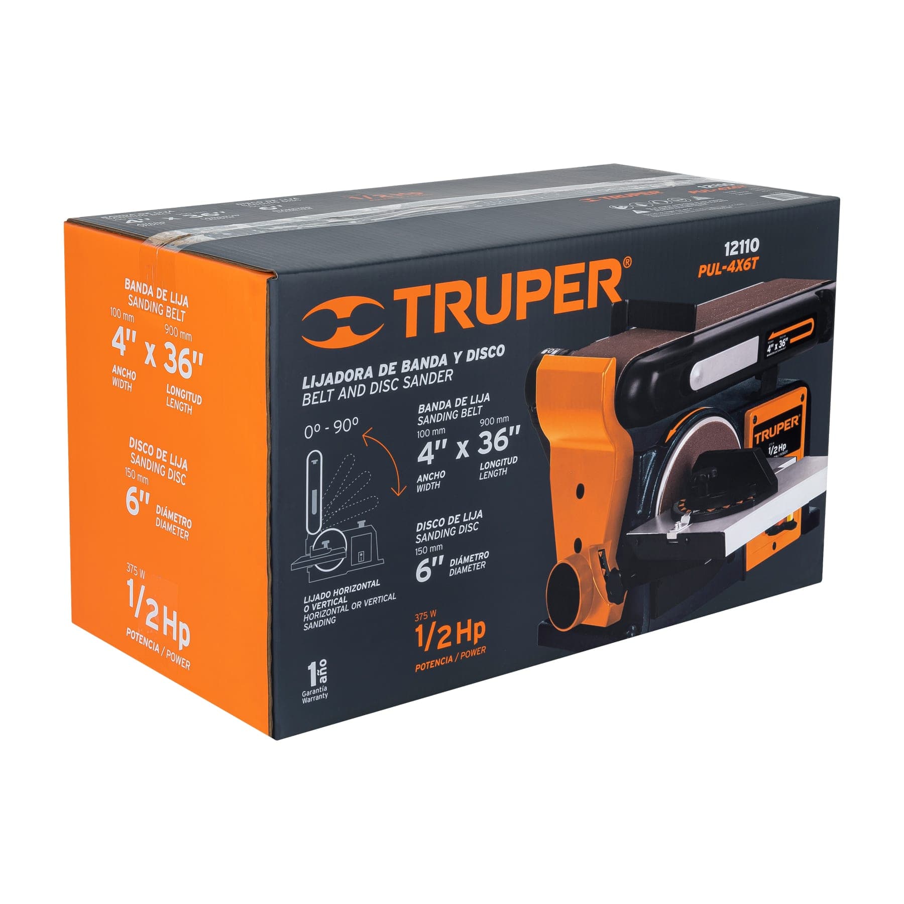 Lijadora de banda y disco Truper 4 x 6c pul 1/2 HP (375 W) 12110