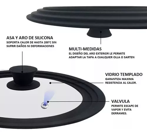 Tapas Multi-medida Para Ollas Y Sartenes De 18cm A 28 Cm.