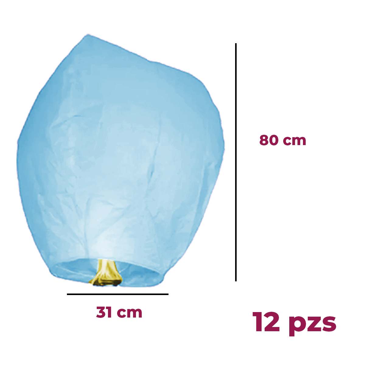 12 Globos De Cantoya Fabricados En Papel China De 80cm X 37cm Color Azul. Para Elevar Incluye Parafina Y Mechero.