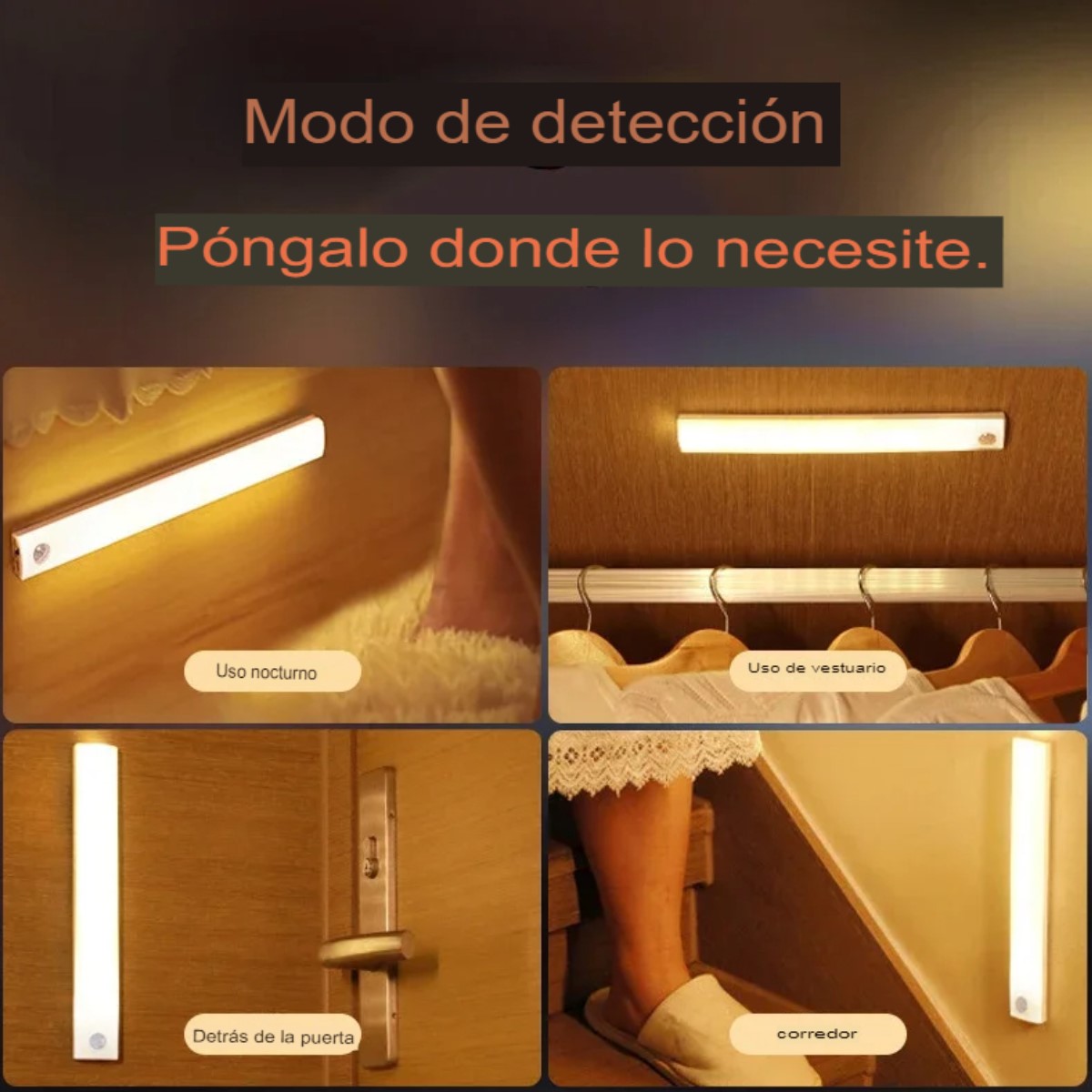 Luz LED inalámbrica recargable seguridad lampara Sensor movimiento sala, cuarto,armario, escaleras.