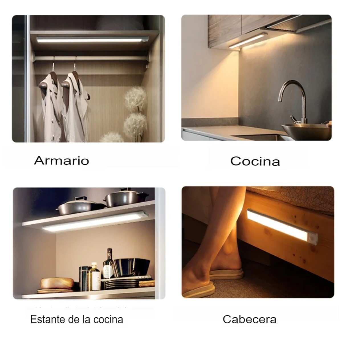 Luz LED inalámbrica recargable seguridad lampara Sensor movimiento sala, cuarto,armario, escaleras.