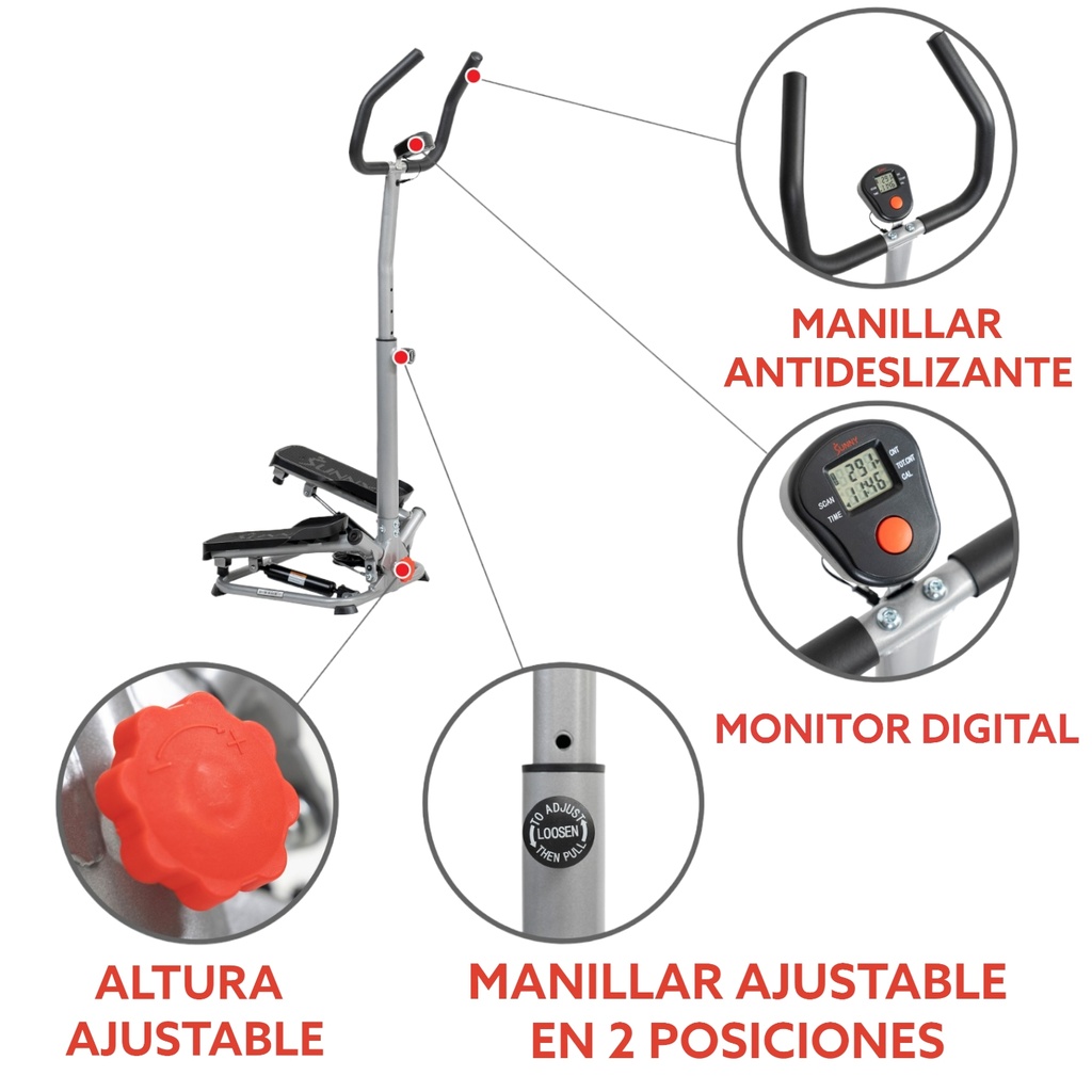 Maquina Paso a Paso Para Escaleras con Manillar Ajustable SF-S020027 Sunny Health & Fitness.