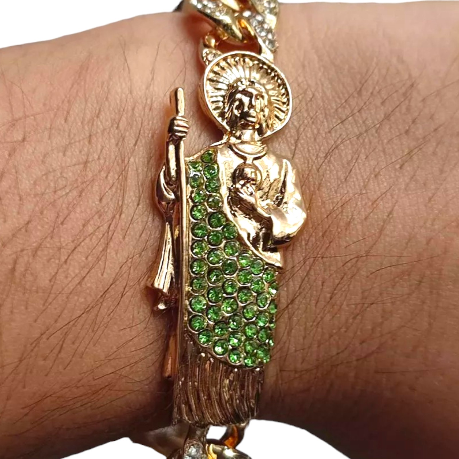 San Judas Tadeo esclava de oro laminado de 18 kilates, cadena cubana.
