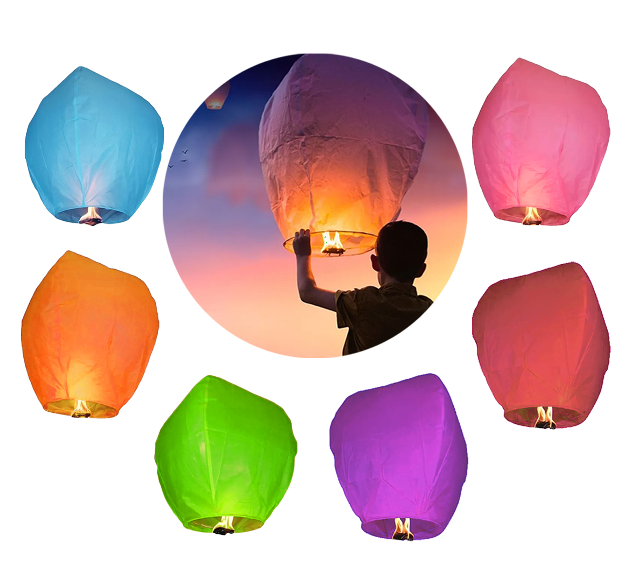 12 Globos De Cantoya Fabricados En Papel China De 80cm X 37cm Multicolor. Para Elevar Incluye Parafina Y Mechero.
