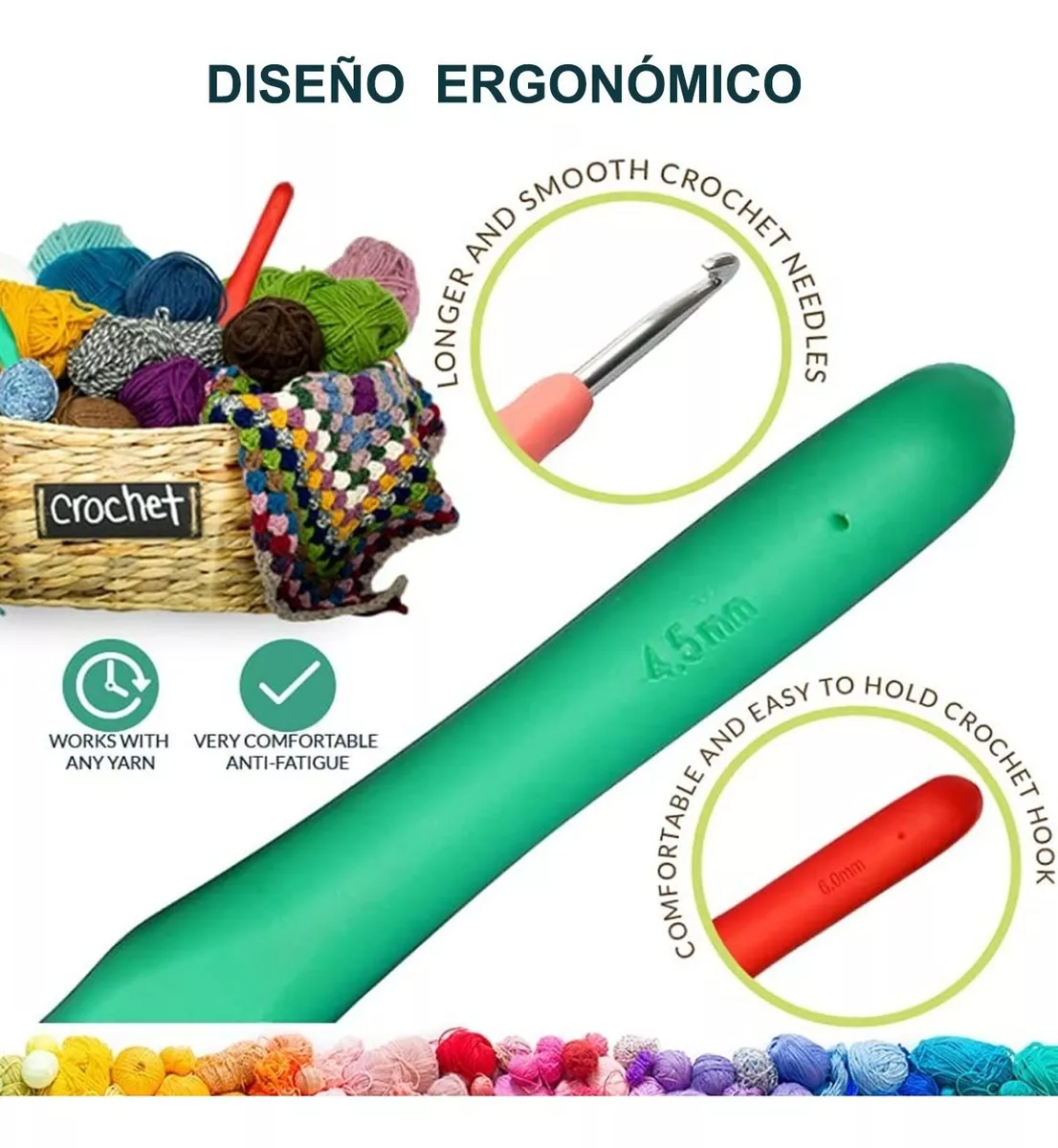 Kit De Ganchos Ergonómicos Y Accesorios Para Tejer A Crochet.
