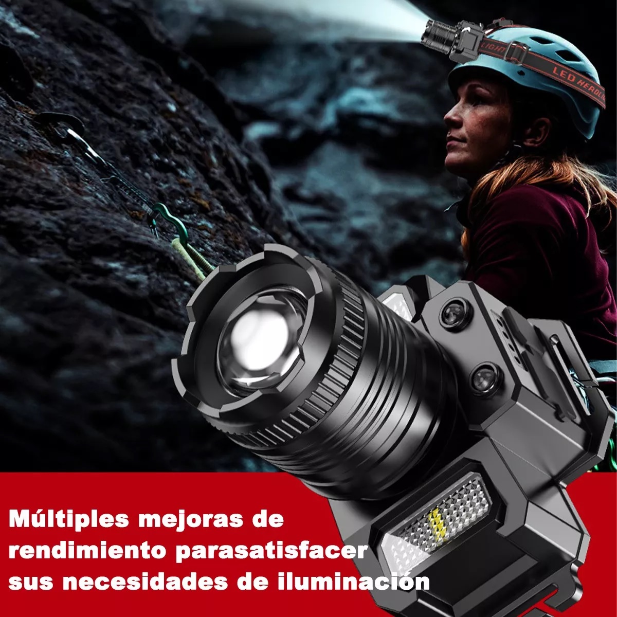 Lámpara De Cabeza Led Minera Recargable Accesorios Tacticos.