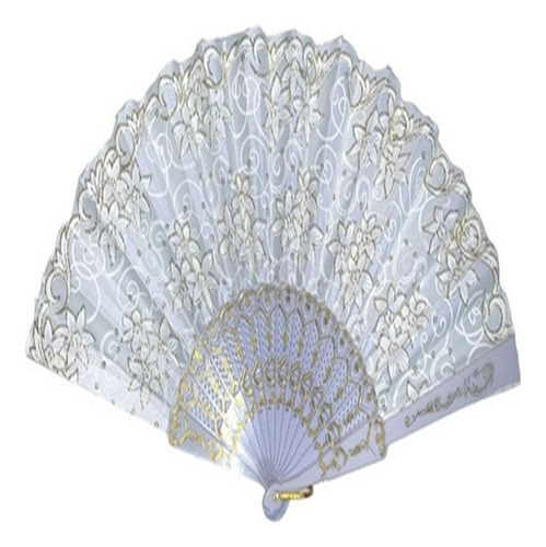 100 Abanico Blanco Plástico Tela Recuerdos Boda Oro.