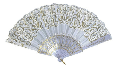 100 Abanico Blanco Plástico Tela Recuerdos Boda Oro.
