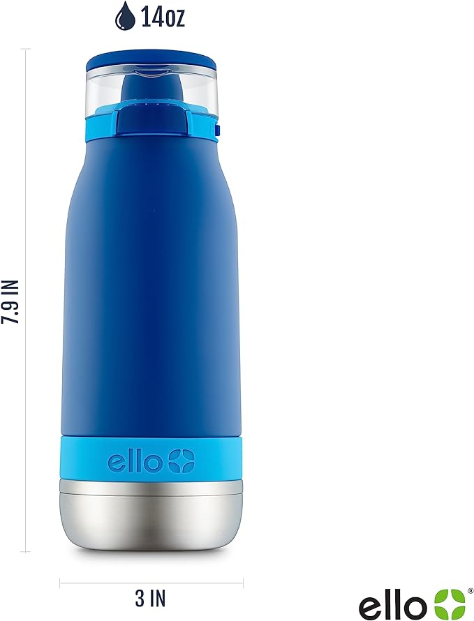 Ello Emma - Botella de Agua de Acero Inoxidable con Aislamiento al vacío para niños con popote Antimicrobiano.
