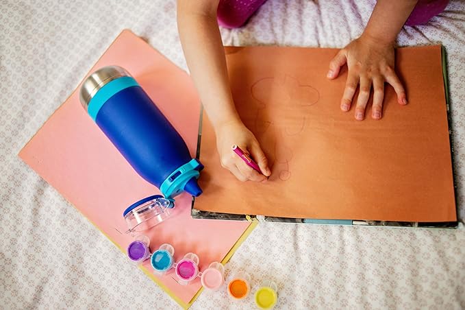 Ello Emma - Botella de Agua de Acero Inoxidable con Aislamiento al vacío para niños con popote Antimicrobiano.