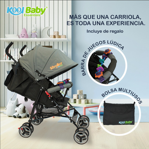 Carriola De Bastón Plegable Para Bebé Kool Baby Car-104 Color Gris.