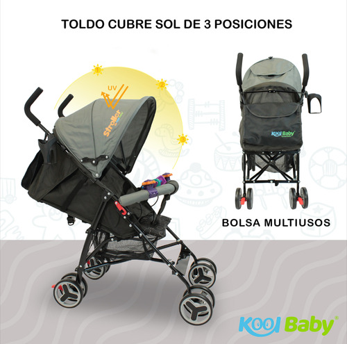 Carriola De Bastón Plegable Para Bebé Kool Baby Car-104 Color Gris.