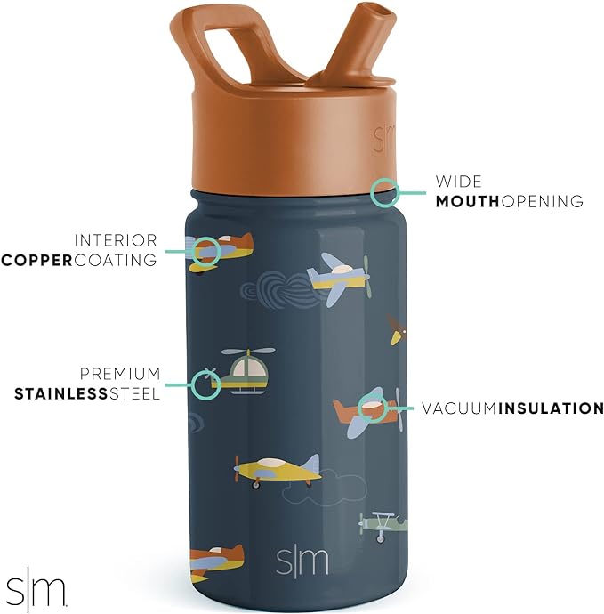 Simple Modern Botella de Agua para Niños con Pajita | Vaso Térmico Acero Inoxidable Aislado Reutilizable para Niños y Niñas | Summit Colección | 415ml | Wheels Up.